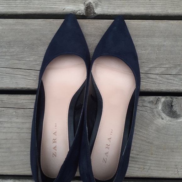 Zara dress shoes dark blue block heel size 40 - Picture 2 of 10